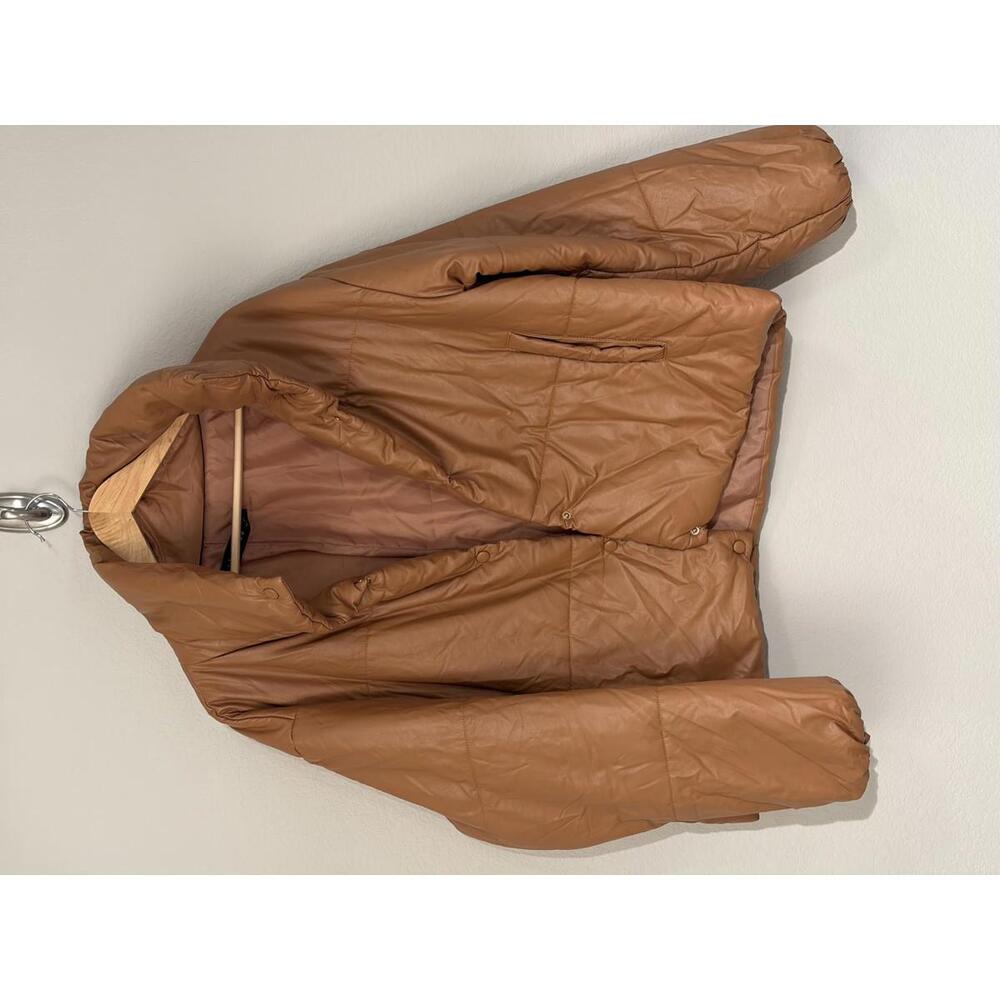 Lioness Faux Leather Puffer Crop Jacket Womens M Camel Model Off Duty City Girl